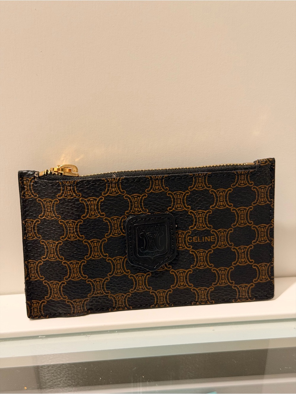 Celine Triomphe Pattern Coated Canvas Zip Key Holder - Black & Brown